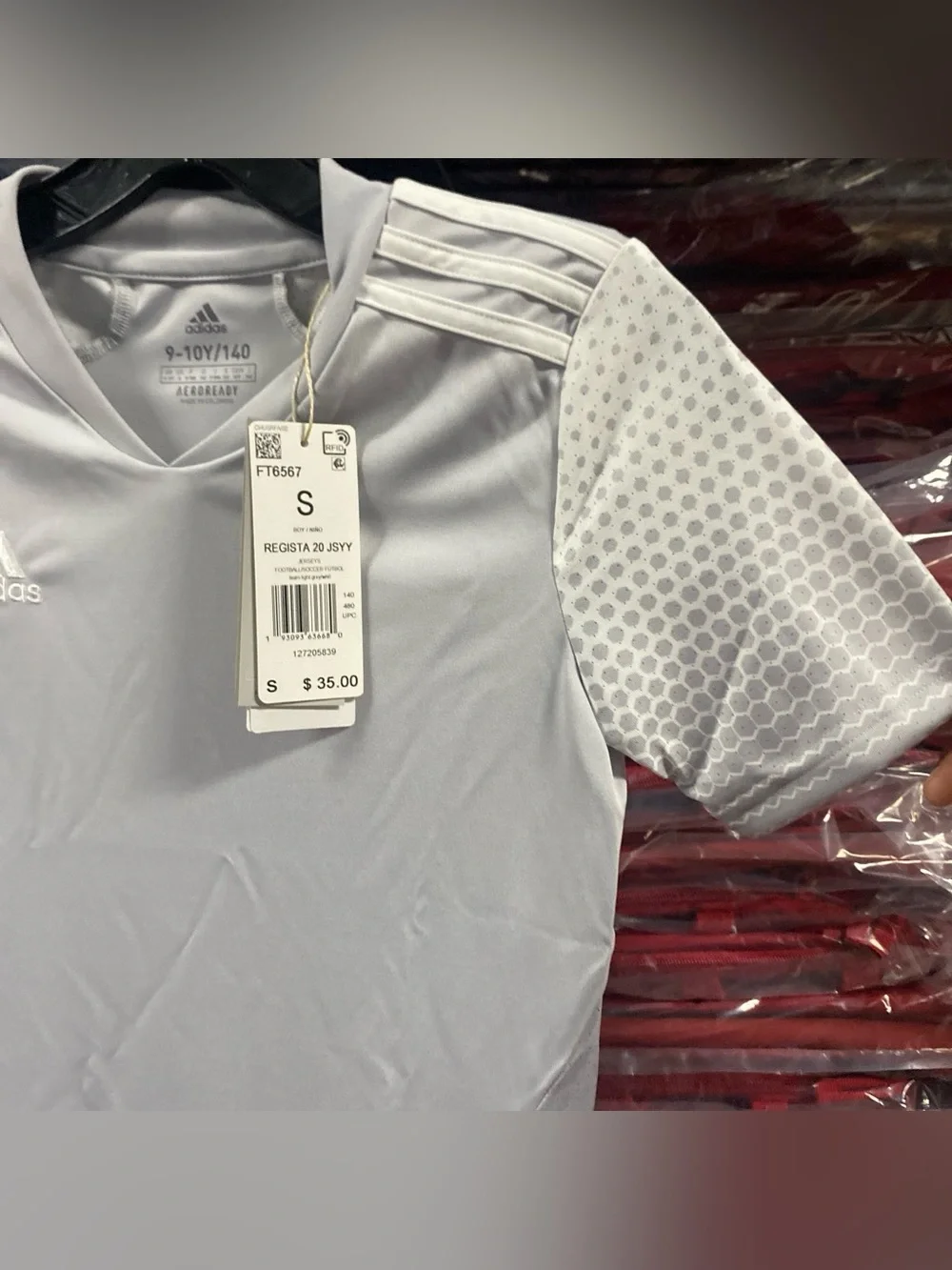 Adidas Regista 20 Soccer Jersey NWT Kids Small Light Grey/White Aeroready FT6567